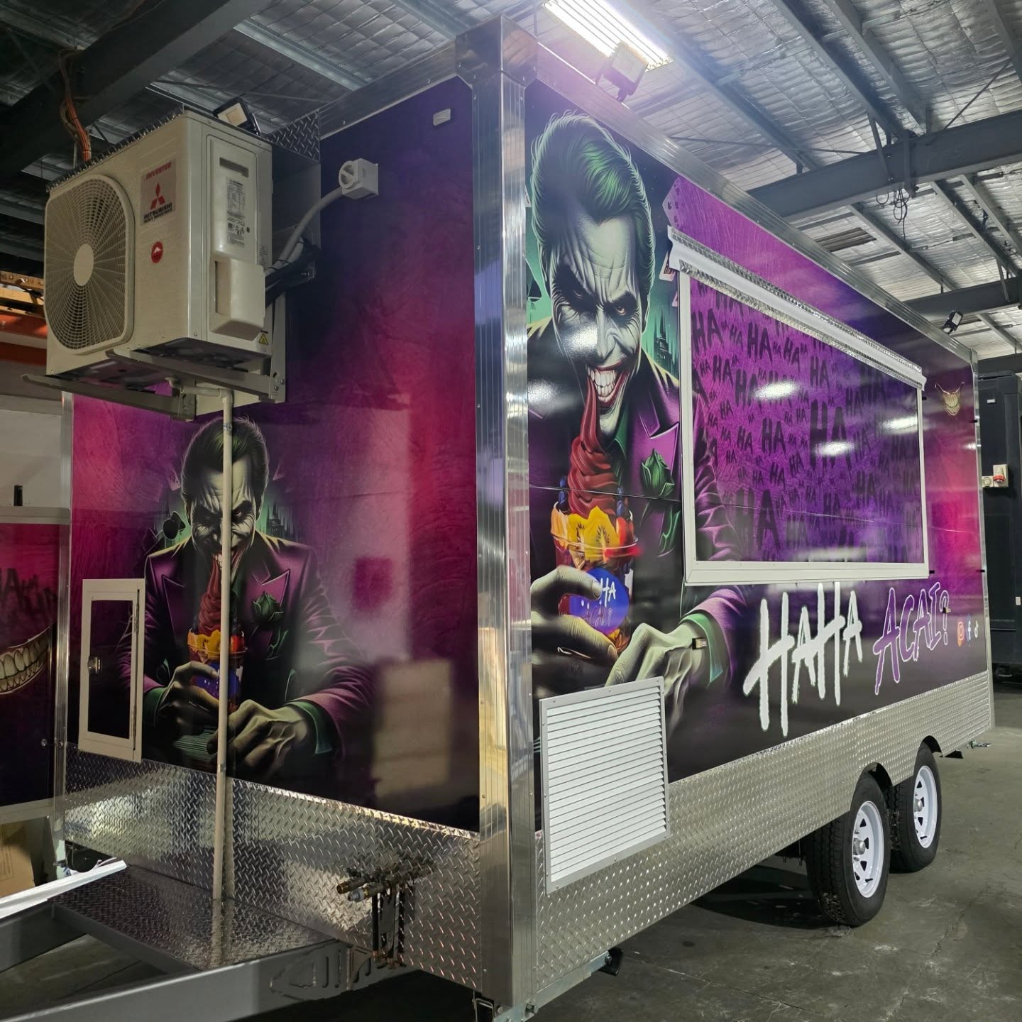 HAHA Acai custom food trailer built by Custom Food Vans for Darwin Northern Territory with themed wrap and roof mounted air conditioning
